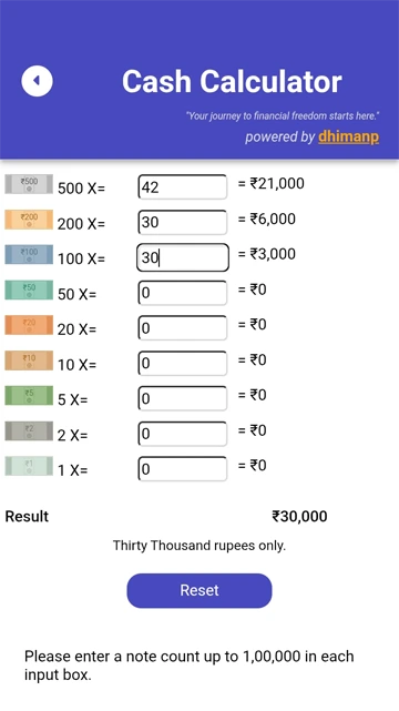Screenshot of Cash Calculator in Count My Cash App by dhimanp
