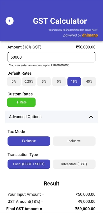 Screenshot of GST Calculator in Count My Cash App by dhimanp
