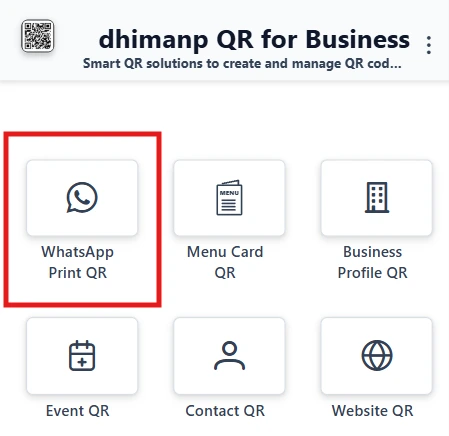 Choosing Whatsapp Print QR option to generate the whatsapp QR Poster.