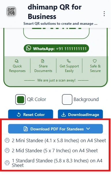 Download Whatsapp QR for Standard Standee Options.