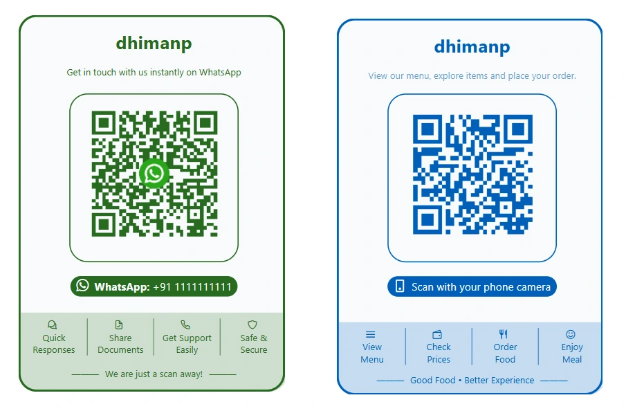 Ready Made Standard Standee Sizes WhatsApp and Menu QR Posters on dhimanp QR for business