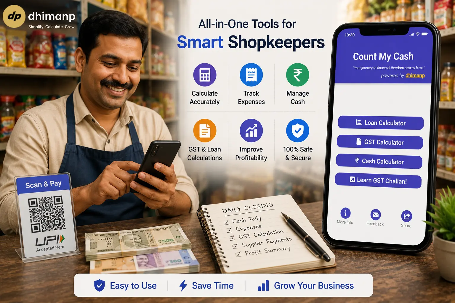 Count My Cash app icon showing cash calculator, GST, and EMI tools for shopkeepers.