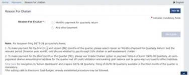 GST Portal - Select Reason for Challan