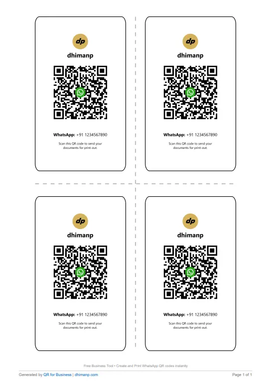 Generated PDF print layout sheet containing 4 counter standee cards with cutting guidelines.