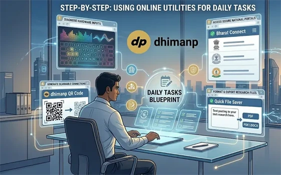 A modern professional using single-purpose web utilities to format documents and check hardware status quickly on a laptop terminal.